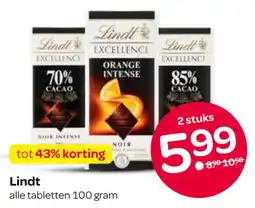 Spar Lindt alle tabletten 100 gram aanbieding