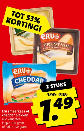 Boni Eru smeerkaas of cheddar plakken aanbieding