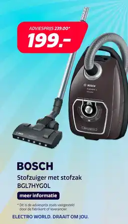 Electroworld Bosch stofzuiger met stofzak BGL7HYGOL aanbieding