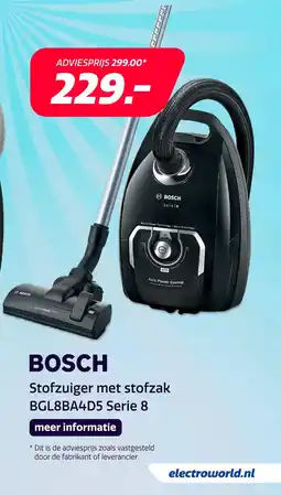 Electroworld Bosch stofzuiger met stofzak BGL8BA4D5 serie 8 aanbieding