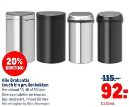 Makro Alle Brabantia touch bin prullenbakken aanbieding