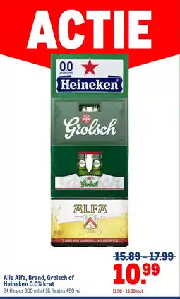 Makro Alle Alfa, Brand, Grolsch of Heineken 0.0% krat aanbieding