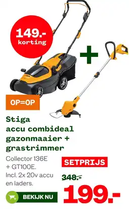 Welkoop Stiga accu combideal gazonmaaier + grastrimmer aanbieding