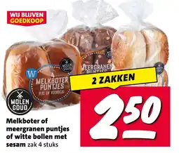 Nettorama Melkboter of meergranen puntjes of witte bollen met sesam aanbieding