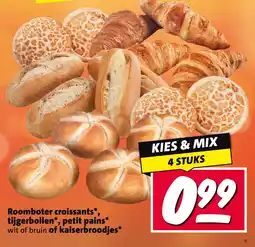 Nettorama Roomboter croissants, tijgerbollen, petit pains wit of bruin of kaiserbroodjes aanbieding