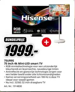 MediaMarkt Hisense 75UR9S 75 inch 4k Mini-LED smart TV aanbieding