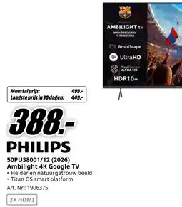 MediaMarkt PHILIPS 50PUS8001/12 (2026) Ambilight 4K Google TV aanbieding