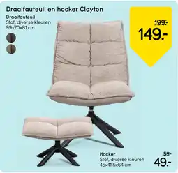 Leen Bakker Draaifauteuil en hocker Clayton aanbieding