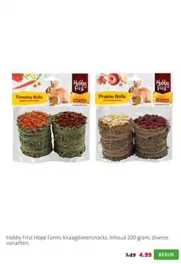 Intratuin Hobby First Hope Farms knaagdierensnacks. Inhoud 200 gram, diverse varianten. aanbieding