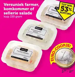 Coop Versuniek farmer, komkommer of sellerie salade kuip 150 gram aanbieding