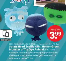 Toys2Play Splats Head Sealife Oli, Horror Green Monster of Tie Dye Animal aanbieding