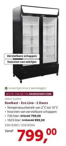 HANOS Select Cuisine Koelkast - Eco Line - 2 Deurs aanbieding
