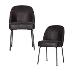 Wehkamp WOOOD Vogue Eetkamerstoelen - Leer - Zwart - Set van 2 aanbieding