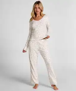 Hunkemoller Hunkemöller Geribde pyjamabroek Wit aanbieding