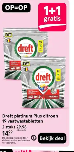 Etos Dreft platinum Plus citroen 19 vaatwastabletten aanbieding