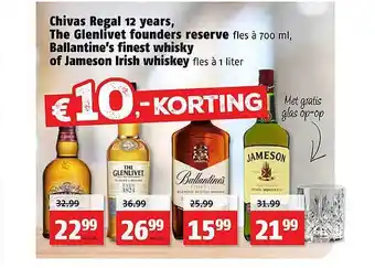 Poiesz Chivas regal 12 years, the glenlivet founders reserve, ballantine's finest whisky of jameson irish whiskey aanbieding