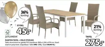 Jysk Jutlandia ramten tafel + oslo stoelen 21% - 36% Korting aanbieding