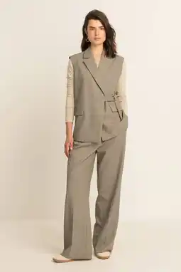 Wehkamp Expresso straight leg broek met wol - taupe aanbieding