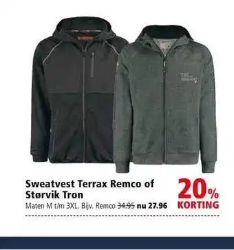 Welkoop Sweatvest terrax remco of størvik tron 20% Korting aanbieding