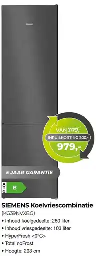 EP Beerepoot SIEMENS Koelvriescombinatie (KG39NVXBG) aanbieding