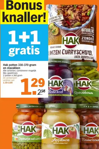 Albert Heijn Hak potten 330-370g en stazakken aanbieding