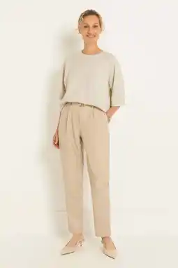 Wehkamp CLAUDIA BY CLAUDIA STRÄTER imitatieleren broek met ceintuur - zand aanbieding