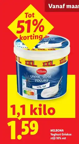 Lidl Milbona Yoghurt Griekse stijl 10% vet aanbieding