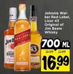 Vomar Voordeelmarkt Johnnie Walker Red Label, Licor 43, Original of Jim Beam Whisky aanbieding