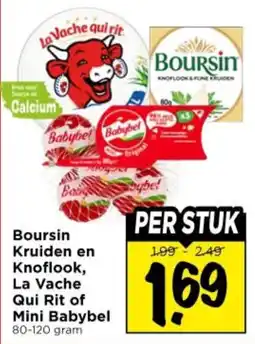 Vomar Voordeelmarkt Boursin Kruiden en Knoflook, La Vache Qui Rit of Mini Babybel aanbieding