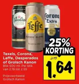 Vomar Voordeelmarkt Texels, Corona, Leffe, Desperados of Grolsch Kanon aanbieding