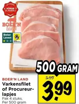 Vomar Voordeelmarkt BOER'N LAND Varkensfilet of Procureur- lapjes aanbieding