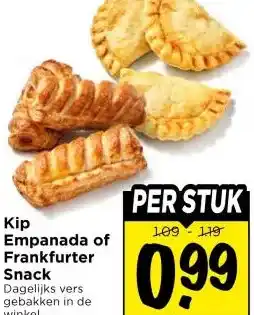 Vomar Voordeelmarkt Kip Empanada of Frankfurter Snack aanbieding