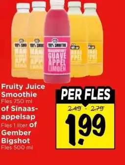 Vomar Voordeelmarkt Fruity Juice Smoothie of Sinaas- appelsap of Gember Bigshot aanbieding