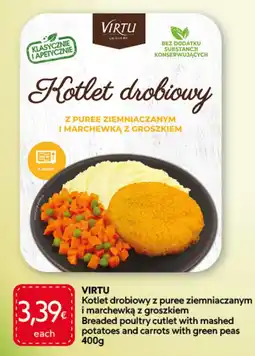 Food Plus Virtu Kotlet drobiowy z puree ziemniaczanym i marchewką z groszkiem aanbieding