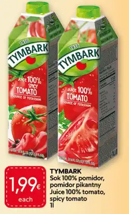 Food Plus Tymbark Juice 100% tomato, spicy tomato aanbieding