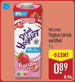 ALDI Milsani Yoghurtdrink aardbei aanbieding