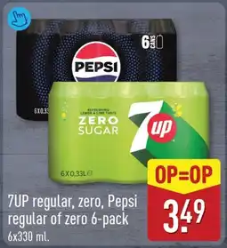 ALDI 7UP regular, zero, Pepsi regular of zero 6-pack aanbieding