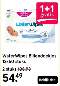 Etos WaterWipes Billendoekjes 12x60 stuks aanbieding
