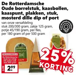 Coop De Rotterdamsche Oude Borrelstuk, Kaasbollen, Kaaspunt, Plakken, Stuk, Mosterd Dille Dip of Port aanbieding
