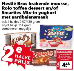 Coop Nestlé Bros Krakende Mousse, Rolo Toffee Dessert en/of Smarties Mix-in Yoghurt met Aardbeiensmaak aanbieding