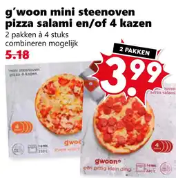 Coop g'woon mini steenoven pizza salami en/of 4 kazen aanbieding