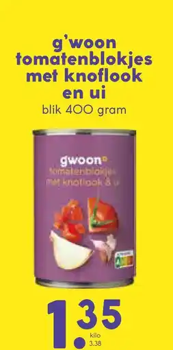 Coop g'woon tomatenblokjes met knoflook en ui aanbieding