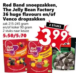 Coop Red Band snoepzakken, The Jelly Bean Factory 36 huge flavours en/of Venco dropzakken aanbieding