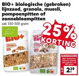 Coop BIO+ Biologische (gebroken) Lijnzaad, Granola, Muesli, Pompoenpitten of Zonnebloempitten aanbieding