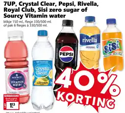 Coop 7UP, Crystal Clear, Pepsi, Rivella, Royal Club, Sisi zero sugar of Sourcy Vitamin water aanbieding