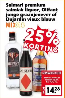 Coop Salmari Premium Salmiak Liquor, Olifant jonge Graanjenever of Dujardin Vieux Blauw aanbieding