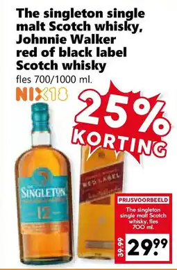 Coop The Singleton Single Malt Scotch Whisky, Johnnie Walker Red of Black Label Scotch Whisky aanbieding