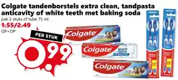 Coop Colgate tandenborstels extra clean, tandpasta anticavity of white teeth met baking soda aanbieding