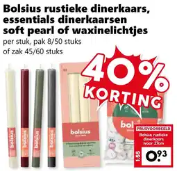Coop Bolsius Rustieke Dinerkaars, Essentials Dinerkaarsen Soft Pearl of Waxinelichtjes aanbieding