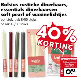 Coop Bolsius rustieke dinerkaars, essentials dinerkaarsen soft pearl of waxinelichtjes aanbieding